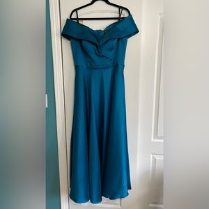 XSCAPE Womens Teal Off Shoulder Full-Length Formal Gown Dress 14